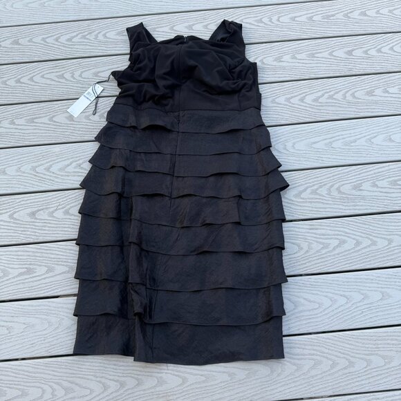 London Times Womens Size 18 Black Midi Tiered Dress Sleeveless Layered - Picture 2 of 5